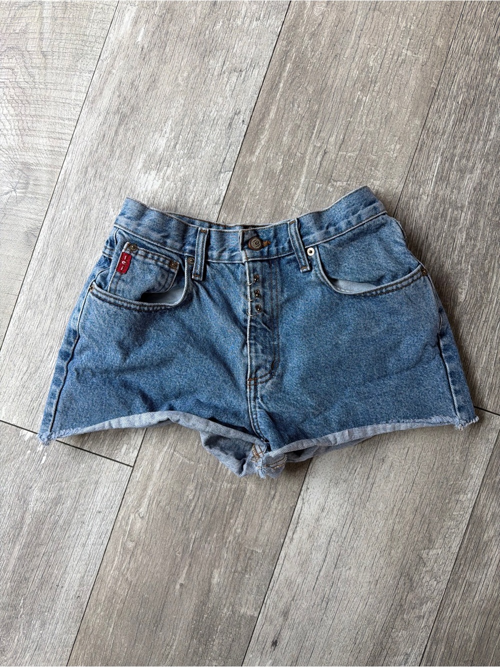 lei Y2K Women's High-Rise Blue Denim Button-Front Shorts